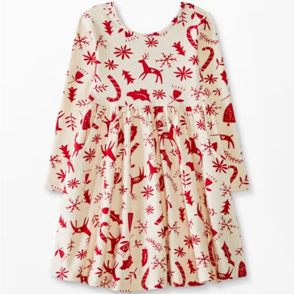 Hanna Andersson Celebration Skater Dress Holiday Christmas print size 5